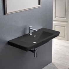 Rectangular Black Ceramic Wall Mounted or Drop In Sink